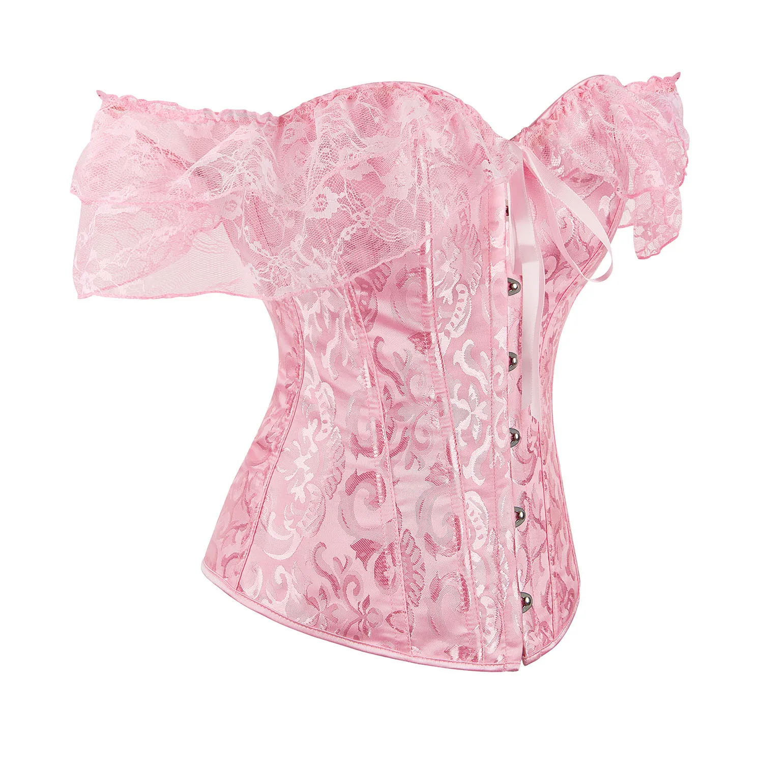 Damen Rüschen-Korsett-Top Spitzen-Bustier Schulterfreies Oberteil mit Stahlbügel Verstellbar Vintage Mode Sexy Dessous Übergröße – Detail 14