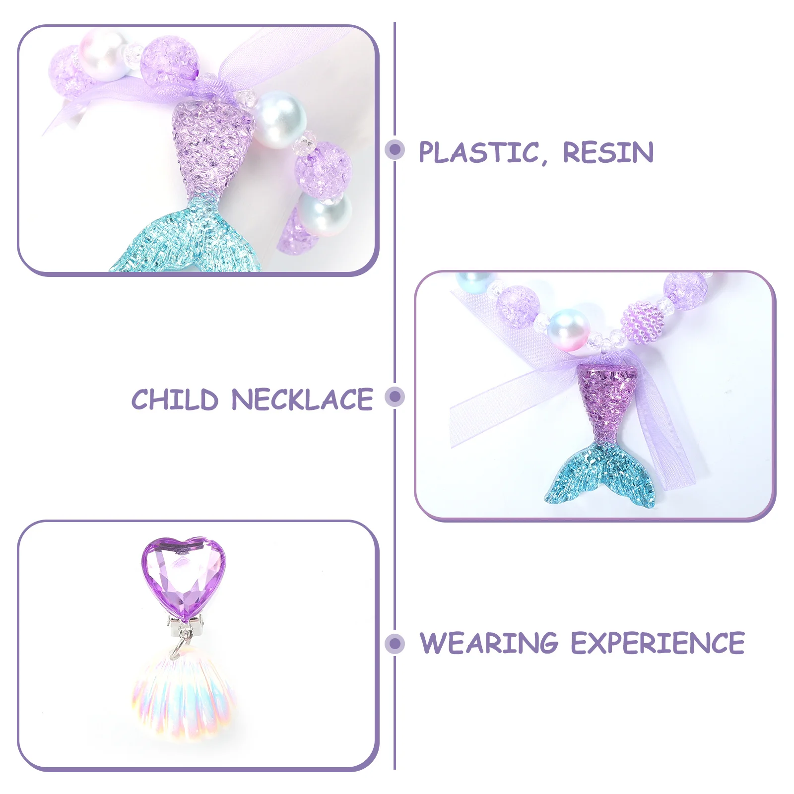 

Mermaid Tail Pearl Necklace Jewelry Accessories Purple Colorful Jewelries Girl Child