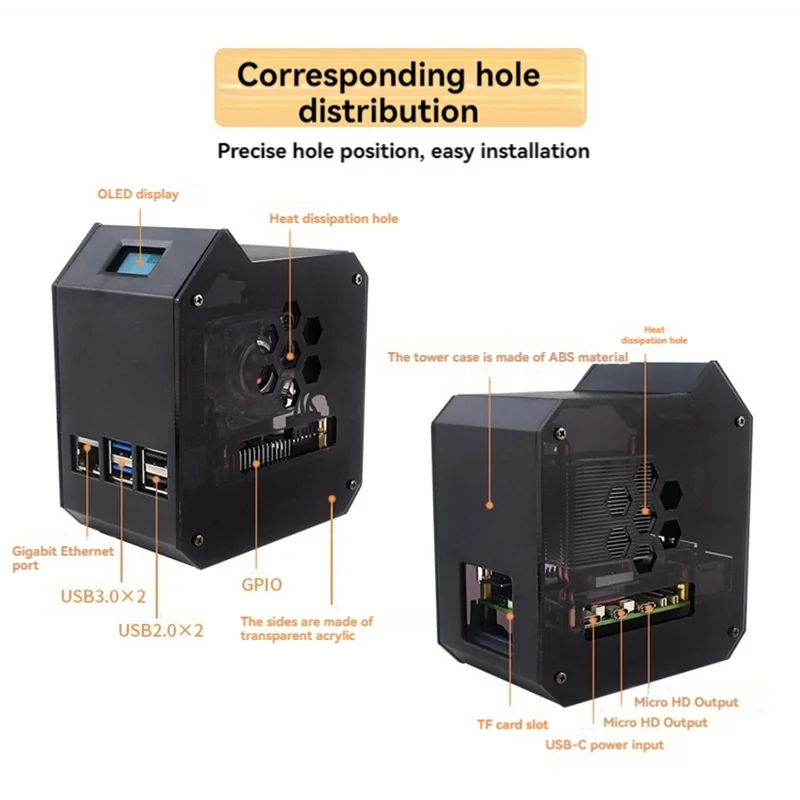 CS-Mini Tower Fan mit Gehäuse Kit mit Eisturm 0,96 Bildschirm Display Netzteil für Raspberry Pi5