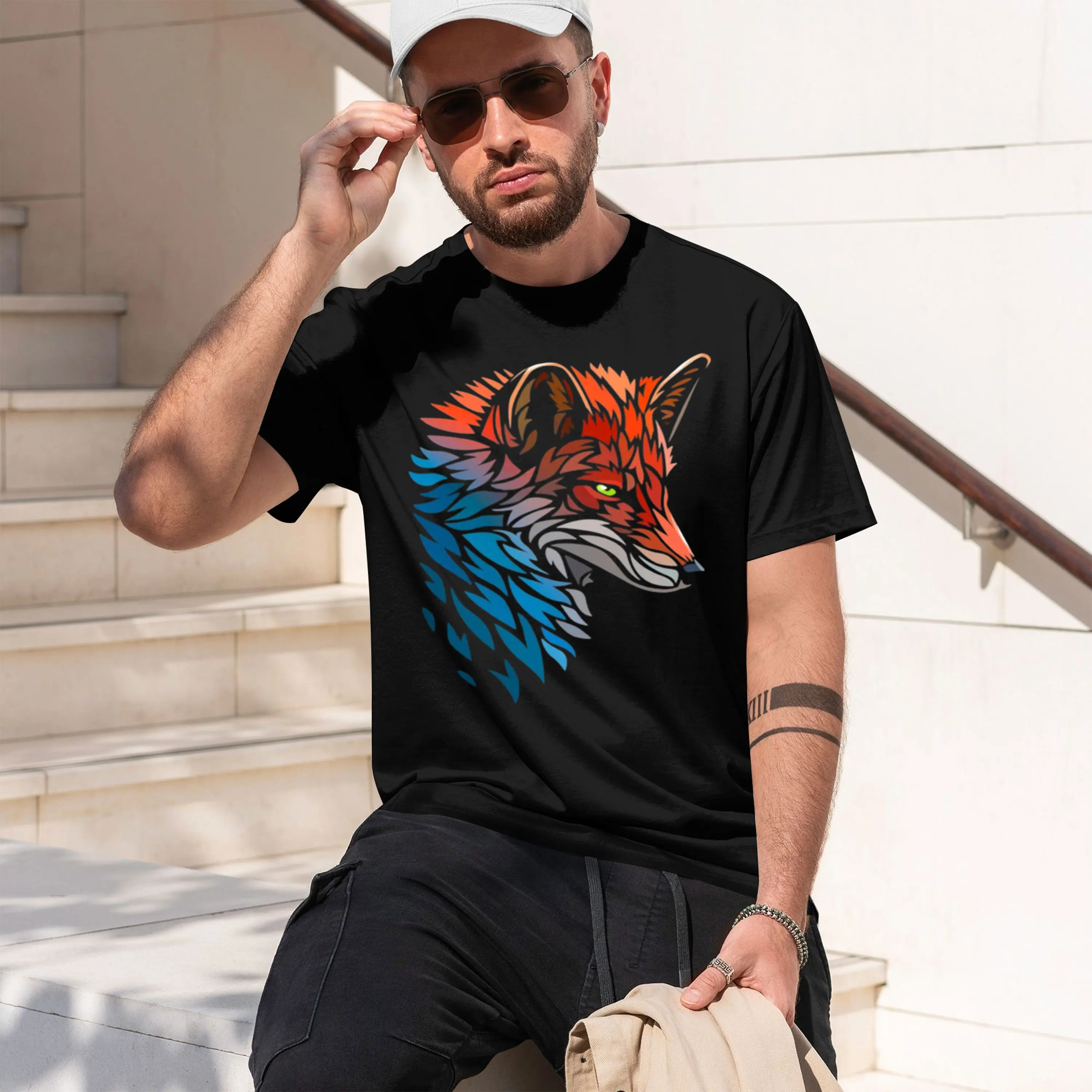 Tribal Red Blue Tshirt Cl T Shirt Men's T-shirts Fashion Crew Neck Clothes Pure Tees Printed s 2026 New Model Short-sleeve crewn