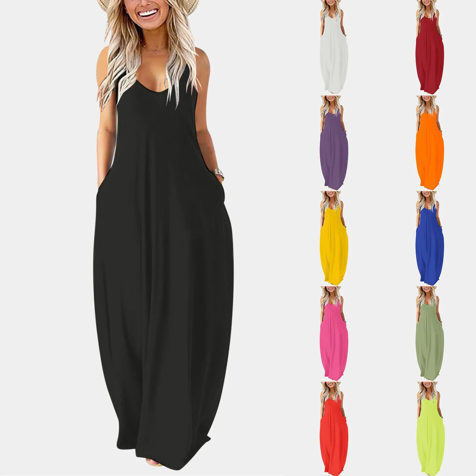 Curvy Hem Cami Dresses 2024 Plus Size Womens Solid Round Neck Short Sleeved Patchwork Spaghetti Strap Loose Long Skirt Vestidos