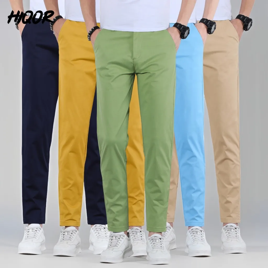 HIQOR Man Pants 9 Colors Mens Casual Long Pants Summer Thin Cotton Trousers For Men Breathable Streetwear Fashion Men\'s Clothing