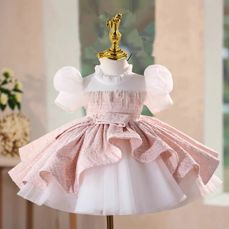 

Розовое бальное платье принцессы на свадьбу с цветочным узором для девочек, детское милое платье для дня рождения g493