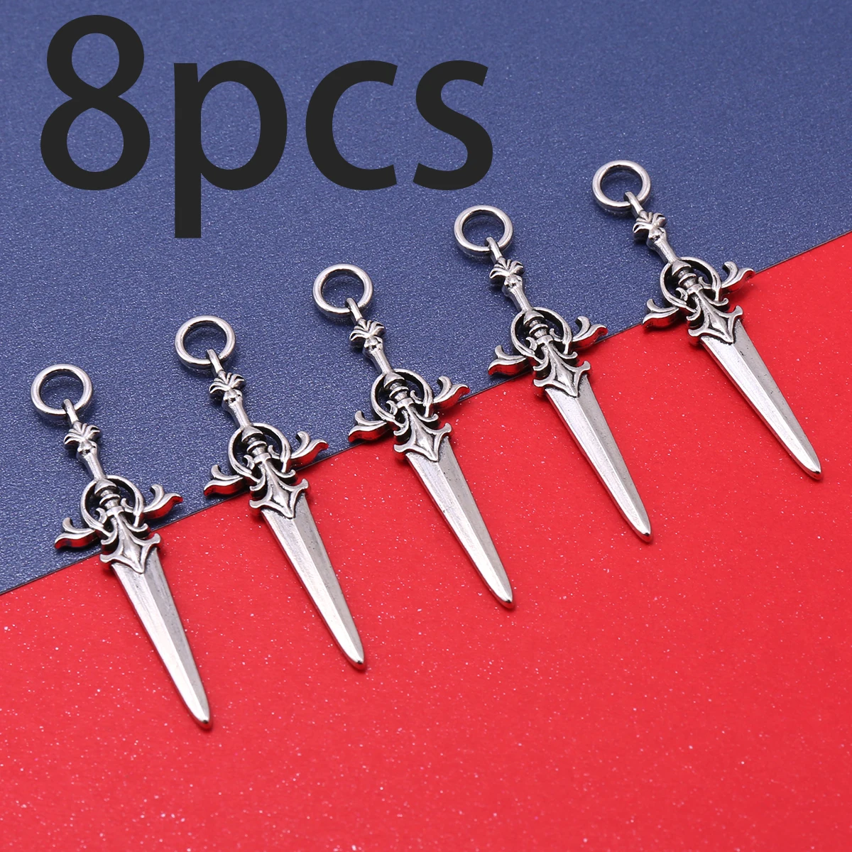 8-Piece Set of European-Style Carved Short Swords DIY Handmade Pendants, Vintage Patterned Sword-Shaped Handguards, Suitable for DIY Bracelets, Necklaces, Earrings, and Hanging Ornaments, Handmade Beaded Decoration Accessories