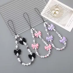 Fresh Bow Anti Drop Wrist Strap Phone Case Rope New Accessories for Women's Gifts Fashion Plush Beaded Love Phone Chain Lanyard