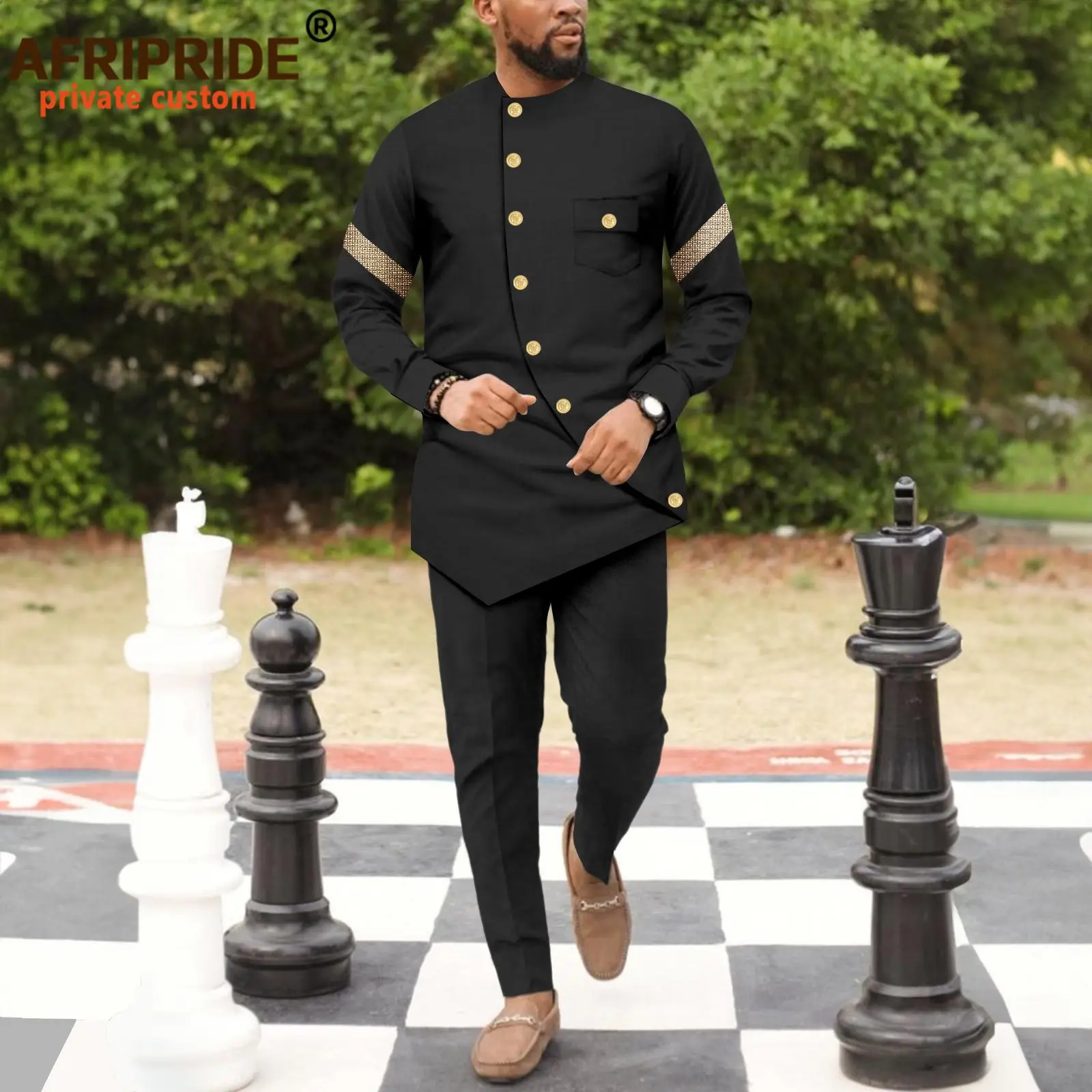 Costumes africains pour hommes, survêtement, simple boutonnage, broderie, manches longues, chemises et pantalons, ensemble 2 pièces, tenues Dashiki, 2416041