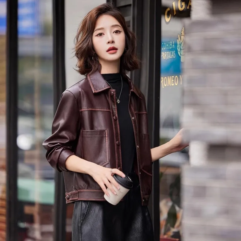Damski płaszcz ze skóry naturalnej, casualowy, wysokiej jakości, luźny krój, długi rękaw, do pracy, Guangzhou Thirteenth Fac.