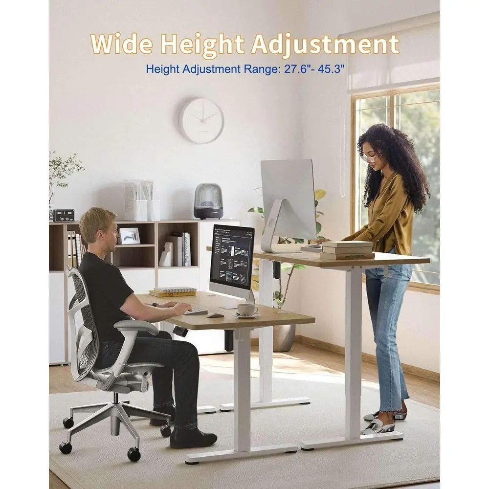 مكتب قائم مريح باللون الأبيض، ارتفاع قابل للتعديل 40 × 24، لوح مقسم، مكتب كمبيوتر للمكتب المنزلي مع سطح من الخشب الطبيعي #2