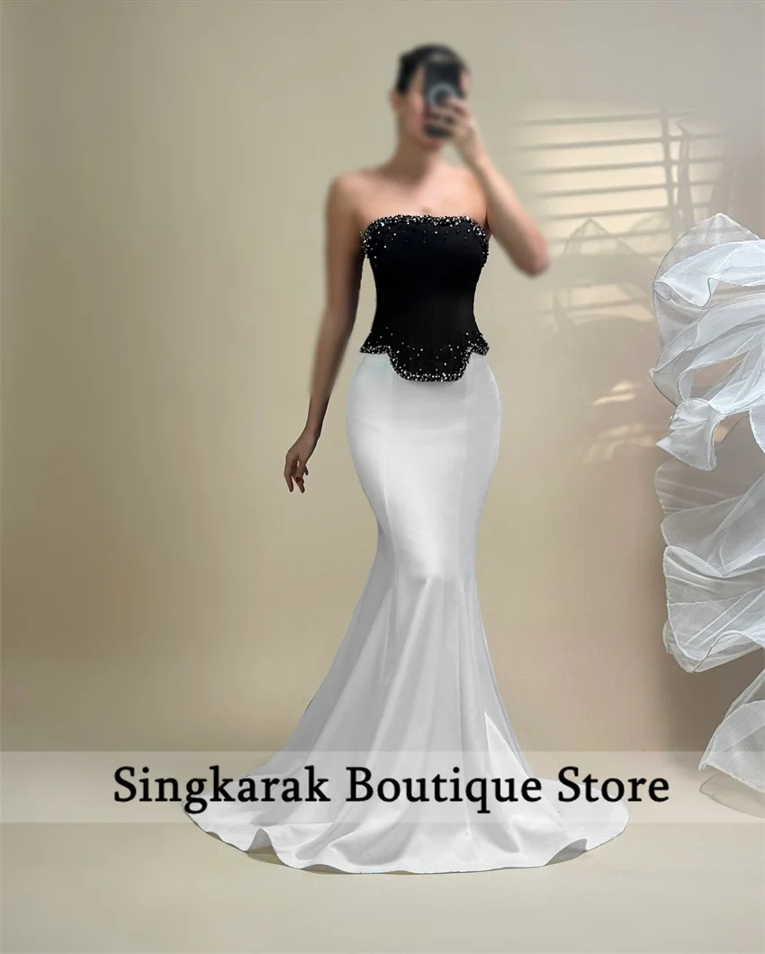 

Роскошные платья русалки для выпускного вечера без бретелек без рукавов с кристаллами в арабском стиле, вечернее платье 2026 длинное платье robes de soirée по индивидуальному заказу