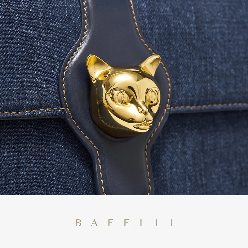 Imagem -04 - Bafelli Cat-bolsa de Grife Vintage para Mulheres Estilo Retrô Jeans Bolsa Curta Bolsa Masculina Carteira Curta Moda Novinha em Marca 2023