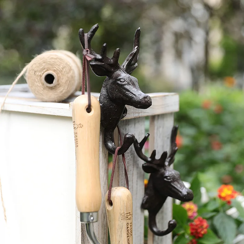 American Wrought Iron Deer Head Decorative Hook Wall Hanging Creative Coat Hook Entrance Key Foyer Wall Hanging Clothes Hanger