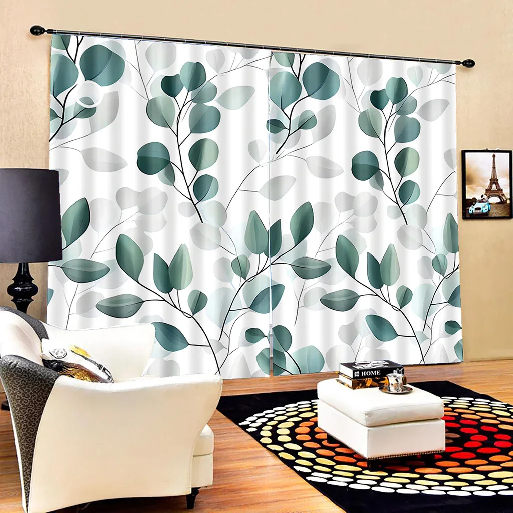 Elegant Banana Leaf Tropical Plant Eucalyptus Two Drape Thin Window Curtains for Living Room Bedroom Decor Free Shippig 2 Pieces