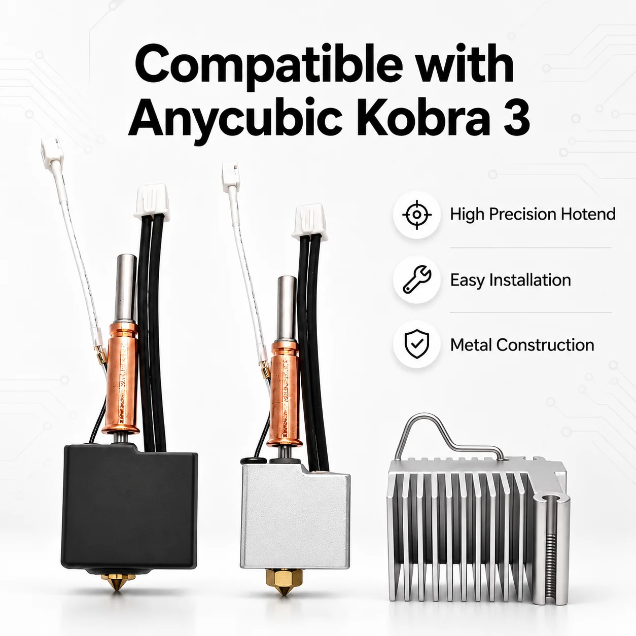 For Anycubic Kobra 3 Combo Hotend with Heatbreak Nozzle Thermistor Throat Heater Block for Anycubic Kobra3 Print Head Hot End