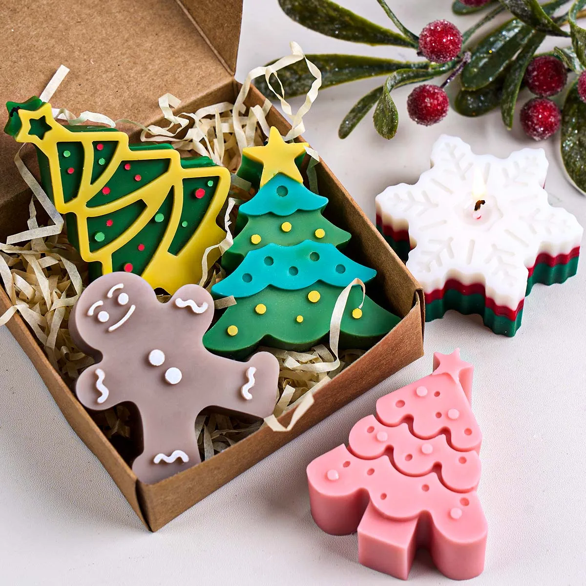 Adornos navideños 3D, molde de vela de silicona DIY hecho a mano, hombre de jengibre, alce, copo de nieve, velas perfumadas, moldes para manualidades de jabón, decoración del hogar