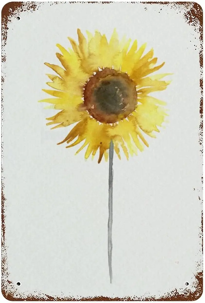Graman Antique Metal Tin Sign Sunflower Clipart Flowers Watercolor Aluminum Metal Sign Yellow Floral Living Room Decor Sunf sign