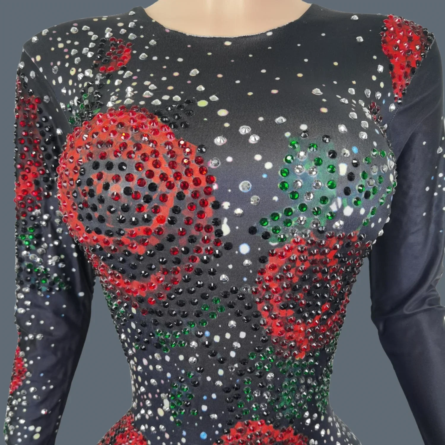 Rhinestone Rose  Jumpsuit Dance costume Women Sexy Birthday Celebrate Party Shapely Bodysuit Stage Performance Wear