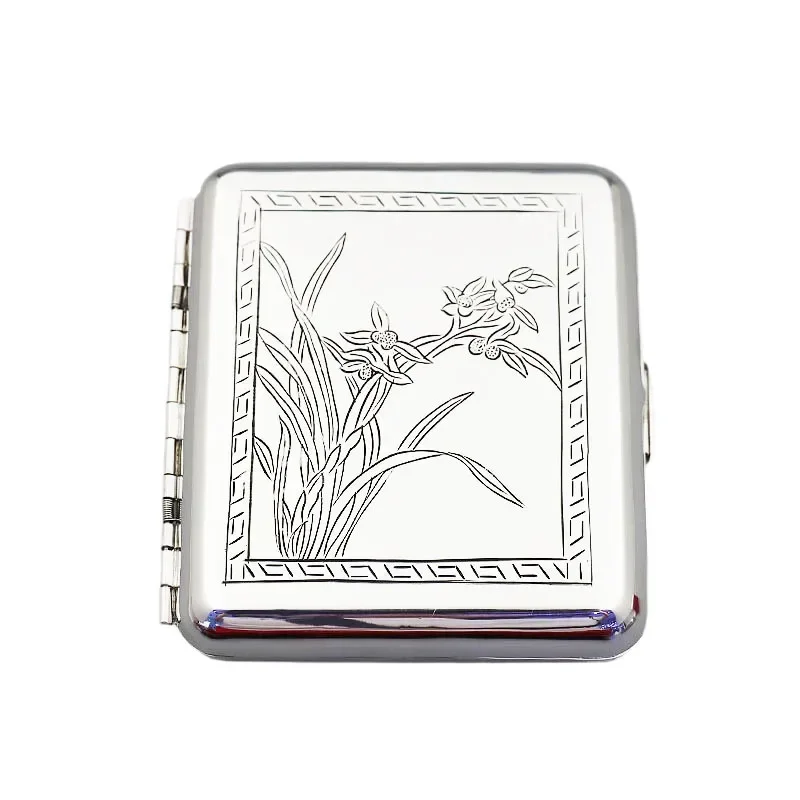 

Sterling silver cigarette case, Meilan bamboo chrysanthemum, Xiangyun foot silver 999 handmade cigarette set universal for men