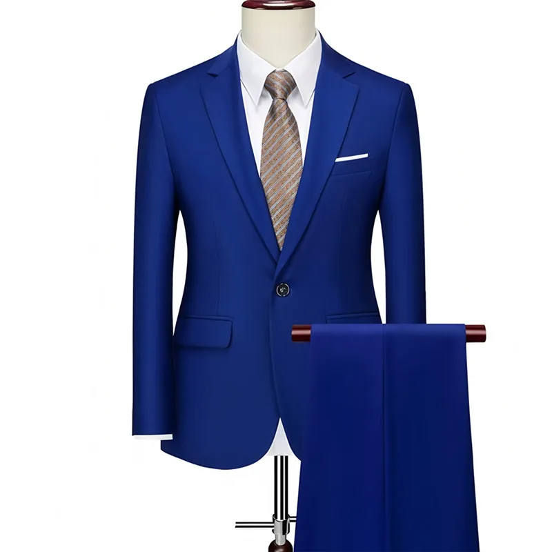 

Men's 2025 Business Casual Suit and Trousers Two-Piece Set Handsome Solid Color All-In-One Wedding