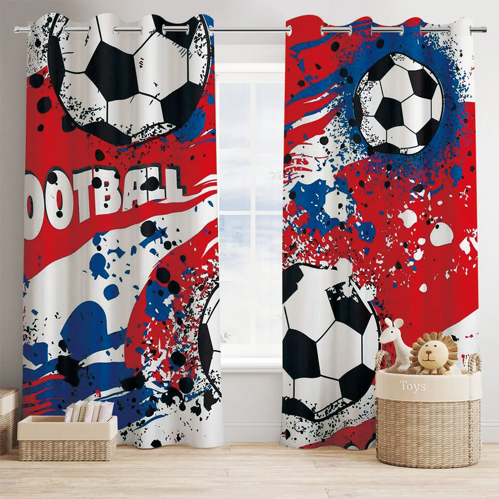 Soccer Balls Football Design Blue Curtains Window Treatment Drapes Window Curtains For Living Room Bedroom Kids Room Home Decor