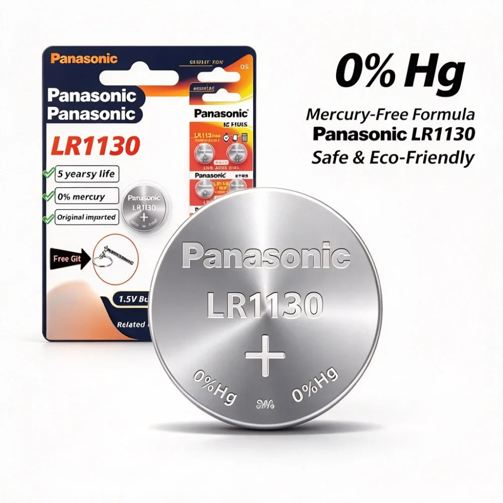 Panasonic LR1130 1.5V Alkaline Button Battery AG10 SR54 Mercury Free Long Shelf Life for Wrist Watch Small Electronics