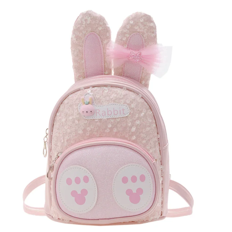 New Children\'s Bag With Cute And Fashionable Rabbit Ears PU Glitter Cartoon Children\'s Backpack