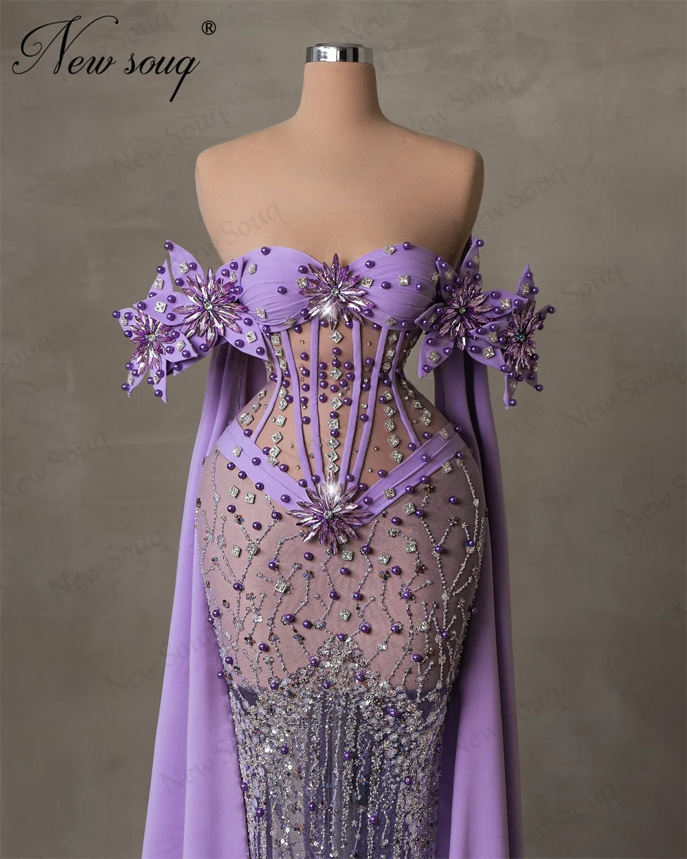 Purple Beading Prom Dresses Haute Coutures Off Shoulder Wedding Party Dresses For Wedding Dubai Women Evening Gowns Dubai Design