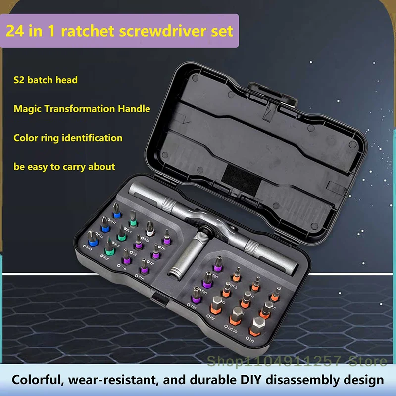 

Precision Hand Tools Work 24 In 1 Multi-purpose Ratchet Wrench Screwdriver Set Magnetic Bits Tools Set DIY Household Repair Tool