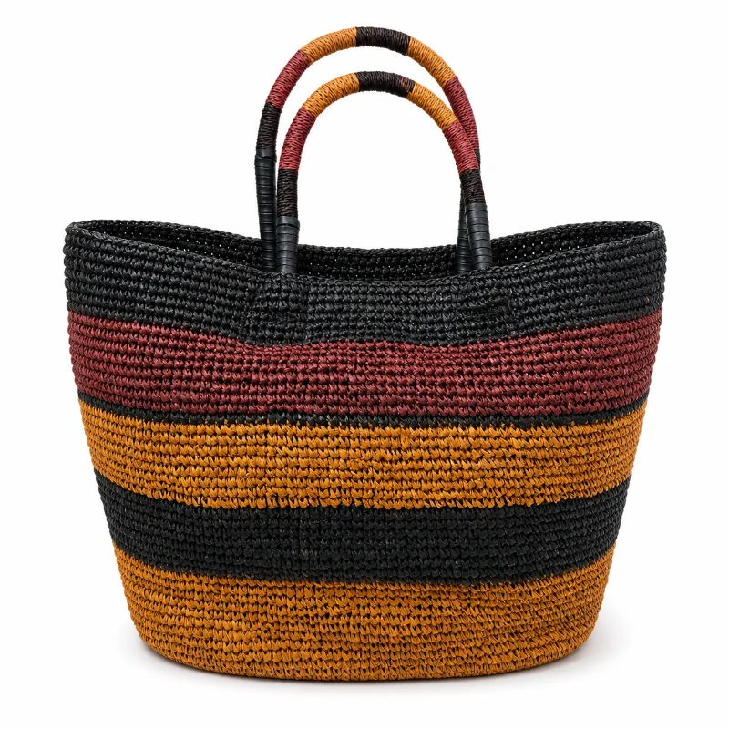 Women Raffia Tote Bag Color Block Handmade Woven Large Capacity Beach Vacation Shoulder Bag