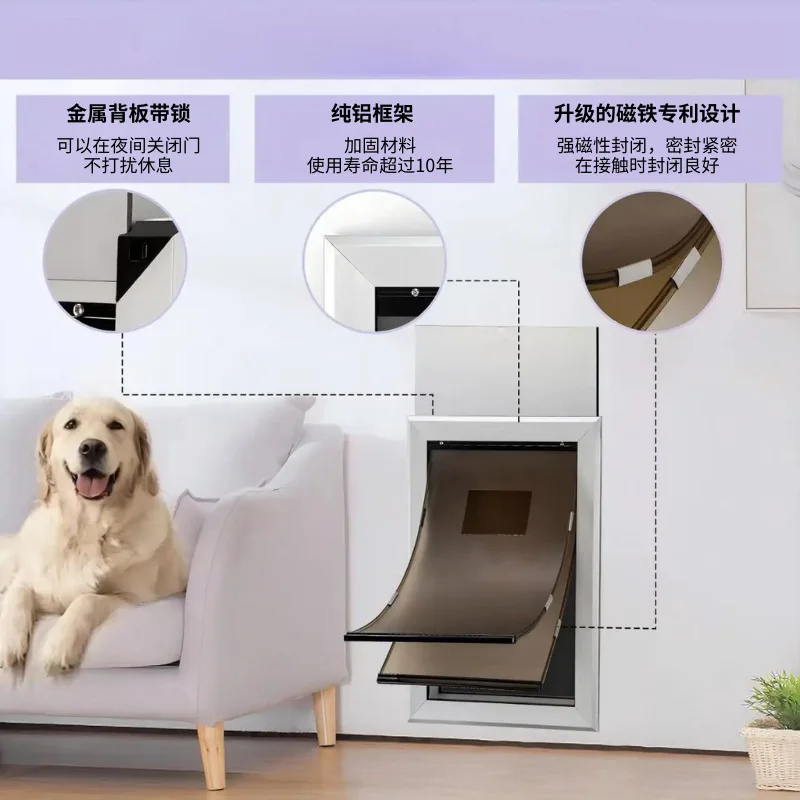 Magnetic Pet Door Double Layer PU Aluminum Dual Flap Directional Control