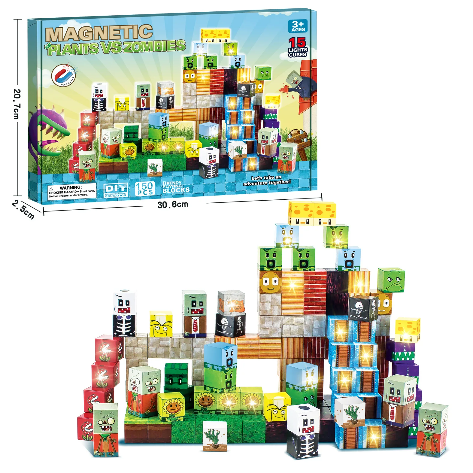 2025 LED Magnetic Blocks with light - Plants vs Zombies, Ice & Dark Series, Montessori STEM Toys for Kids 3+ Boys Girls Gifts