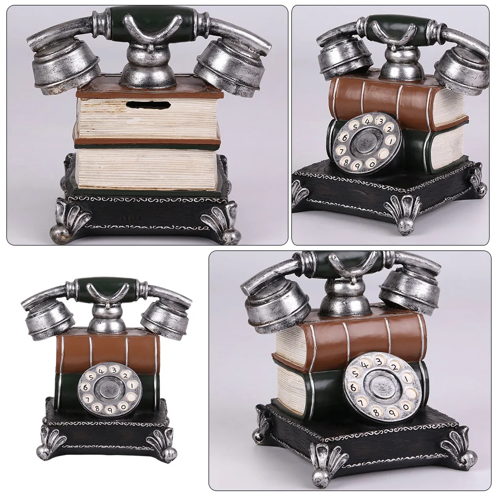 

Retro Telephone Shaped Saving Pot Resin Craft For Home Desktop Decoration Vintage Style Money Bank