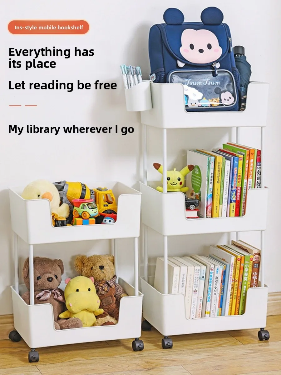 

Мобильная многоярусная книжная полка на колесиках: простое устройство для хранения книг, тележка для чтения, домашняя стойка для организации пространства