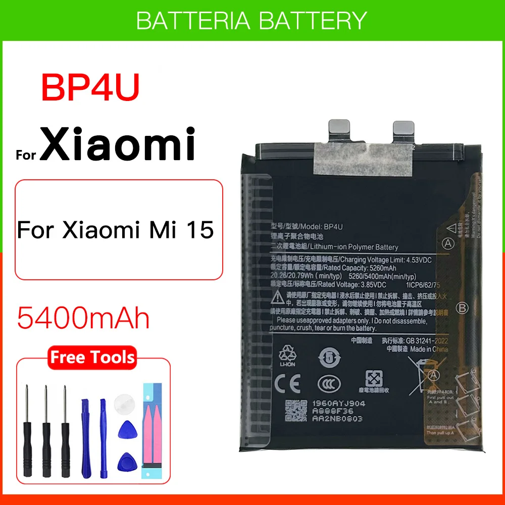 

100% Original Genuine Replacement Battery BP4U 3.85V 5400mAh battery For Xiaomi 15 mi15 Batteria Battery Batteries + Kit Tools