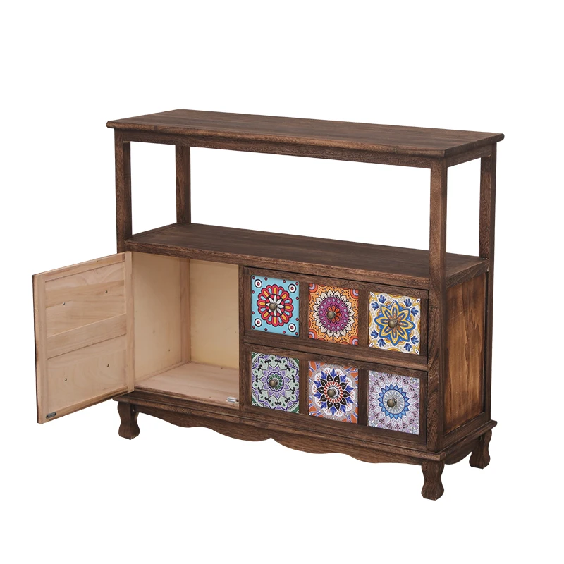 

Американский обеденный боковой шкаф в стиле ретро из цельного дерева, кухонная полка, гостиная, окрашенный шкаф для хранения, многофункциональный чайный шкаф dis