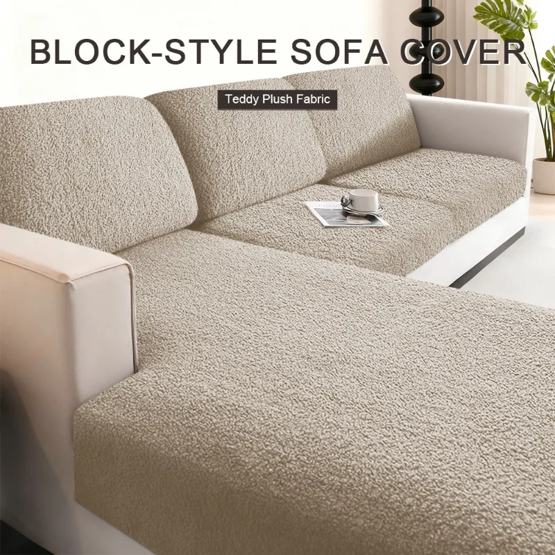Thickened Teddy Fleece Sofa Cover Protector Non-Slip Luxury Soft Fleece Sofa Slipcover Universal Stretchable Plush Couch Cover