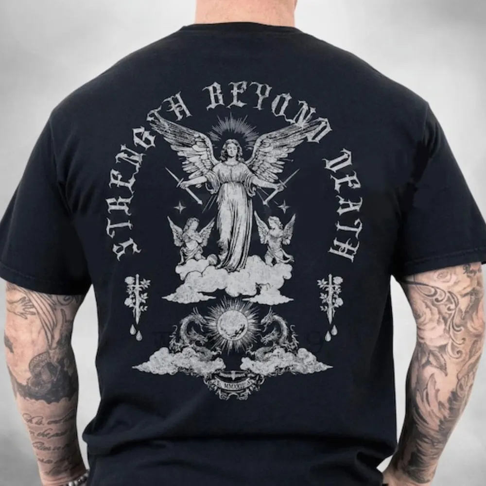 Metalcore Grunge T-Shirt Strength Beyond Death Gothic Angel Alt Streetwear Mens Back Print Clothing Believer Creative Shirt