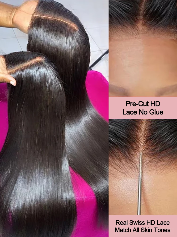 7x5 ملابس بدون صمغ جاهزة لارتداء شعر مستعار مستقيم 13x4 13x6 HD الدانتيل شعر مستعار أمامي 40 46 بوصة شعر بشري برازيلي للنساء السود