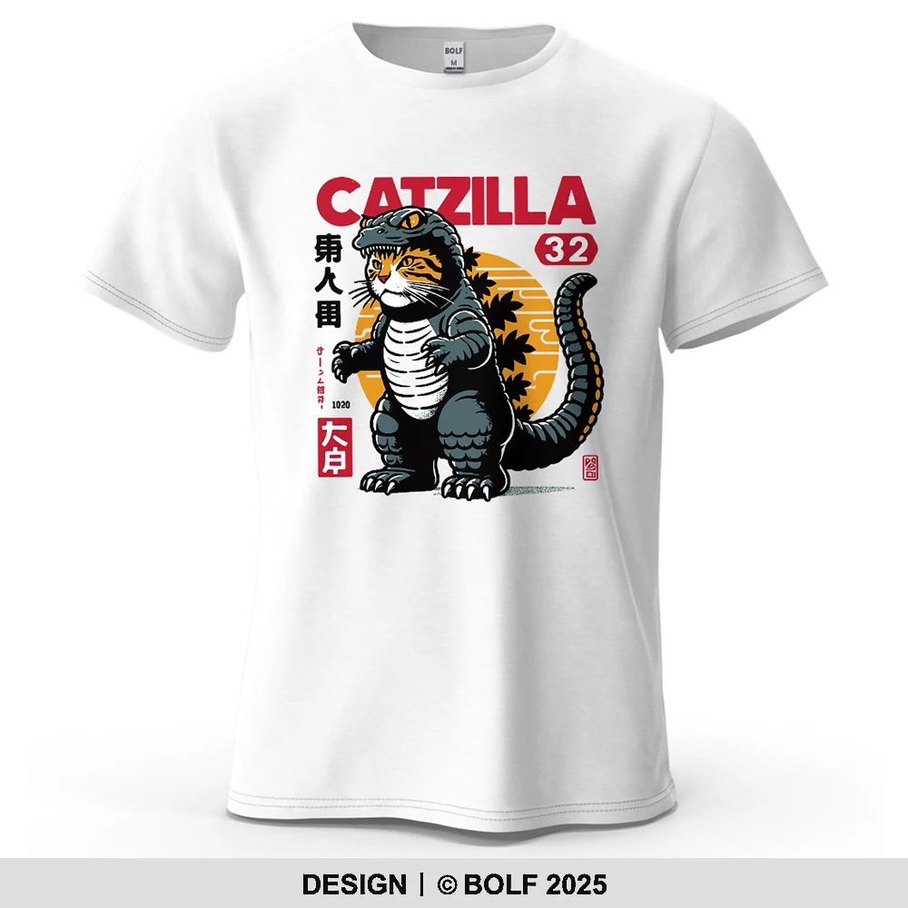 Catzilla الإبداعية المطبوعة تي شيرت رجالي 100% القطن المتضخم لعوب الجرافيك تيز للنساء بلايز تيز الشارع الشهير