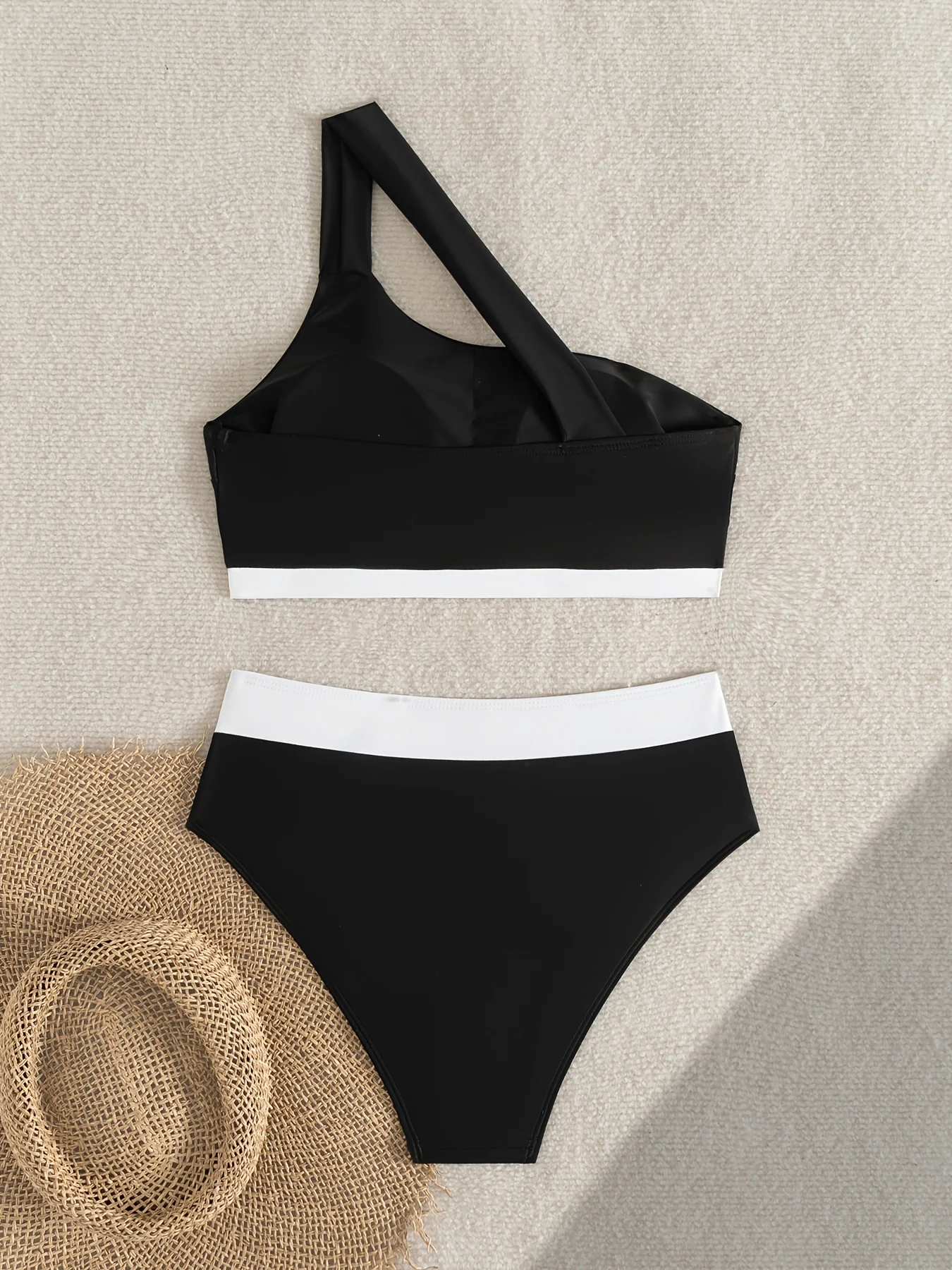 ZTVitality New Arrival 2026 One Shoulder Bikini Set Contrast White Trim High Waist Swimsuit Women Beach Two-Piece Bathing Suit