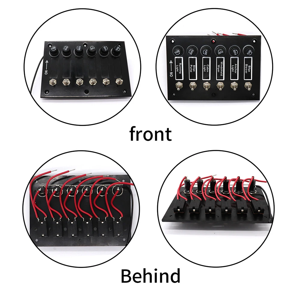 6 Gang Label Stickers for Car Marine Ship Caravan RV Car Switch Panel ON/OFF Rocker Toggle DC12/24V With Fuse Protection