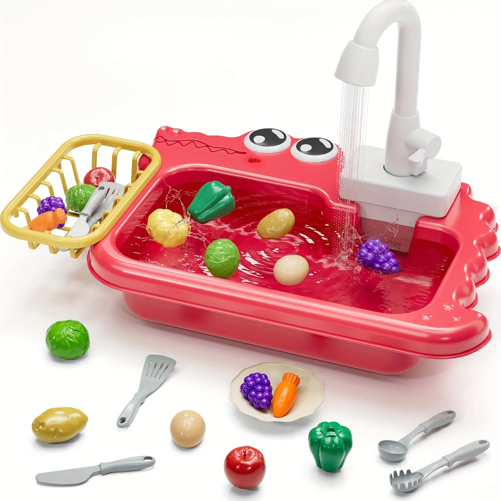 Kitchen Play Sink with Running Water Toysf or Boys Girls,Pretend Play Kitchen Sink Toys,Children's Play Food Sets Kitchen Toys