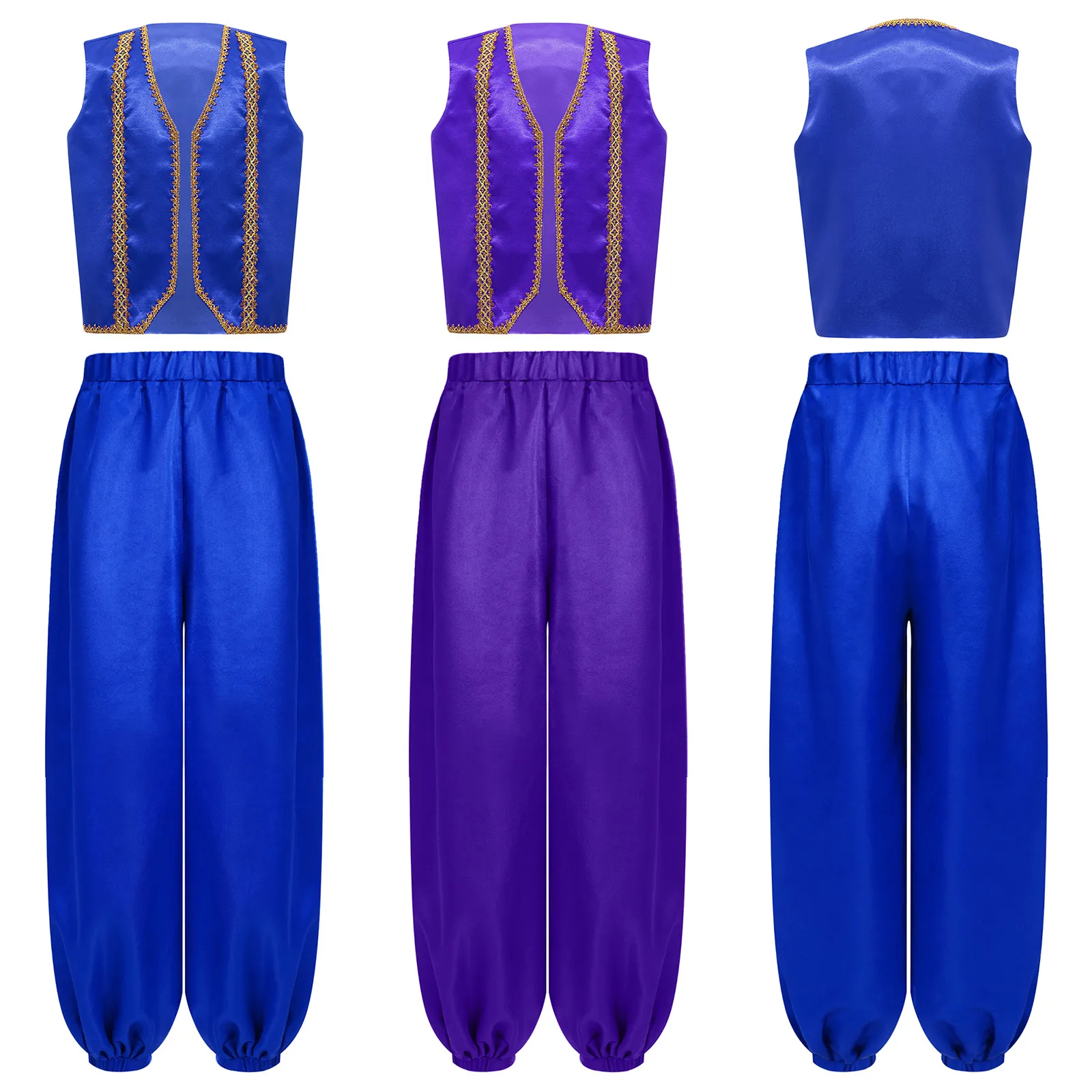 الأولاد تأثيري العصور الوسطى الأمير العربي زي الزي سترة مع الساتان البنطلونات السراويل موضوع حفلة لعب الأدوار زي الهالوين