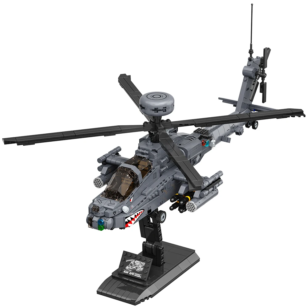 MISINI M8023 AH-64 Apache Longbow Attack Helicopter Building Blocks Set, 1383 Pieces of Military Army Armed Helicopter Building