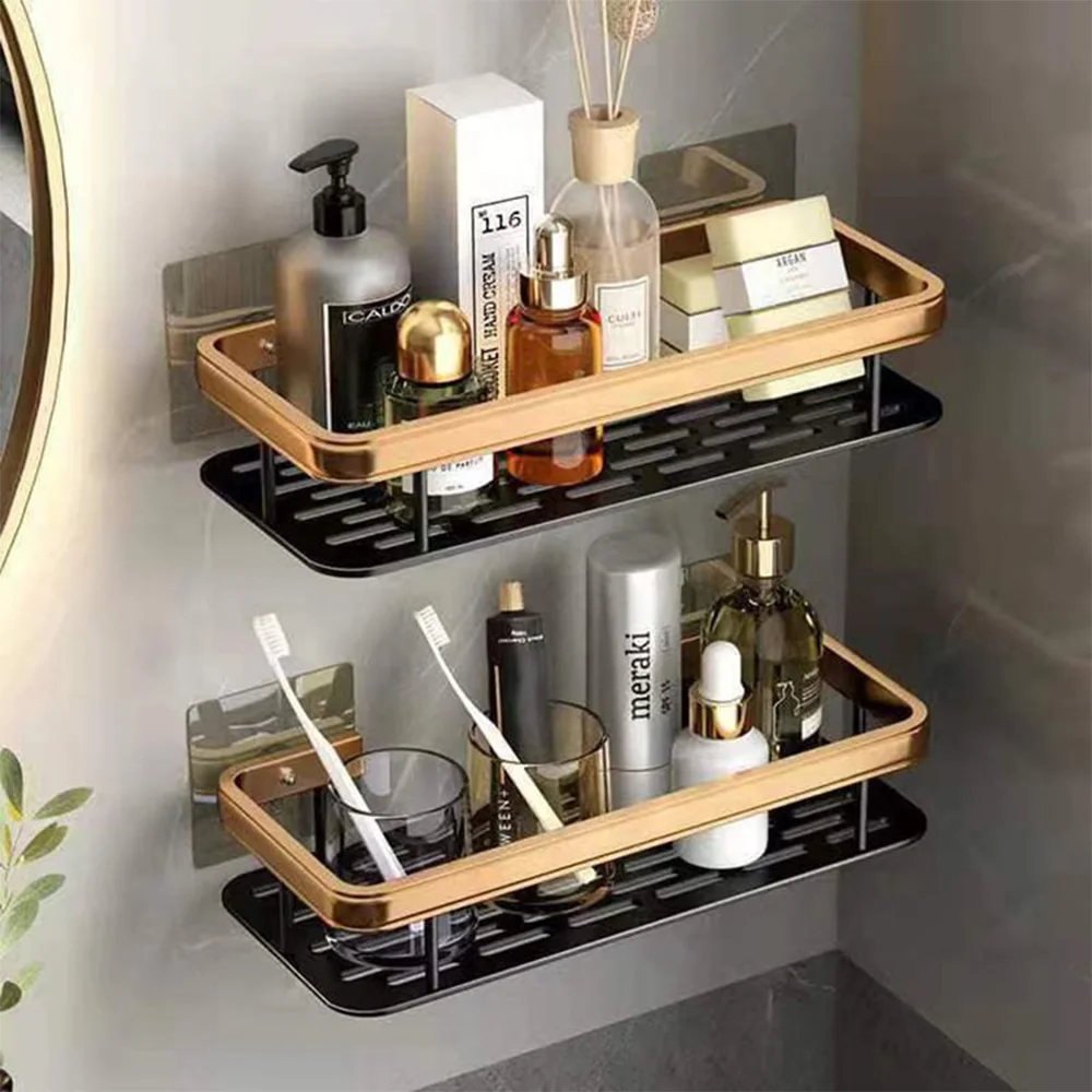 

Punch-free Bathroom Shelf Aluminum Alloy Rack Light Luxury Storage Rack Shampoo Makeup Storage Organizer Bathroom Accessories