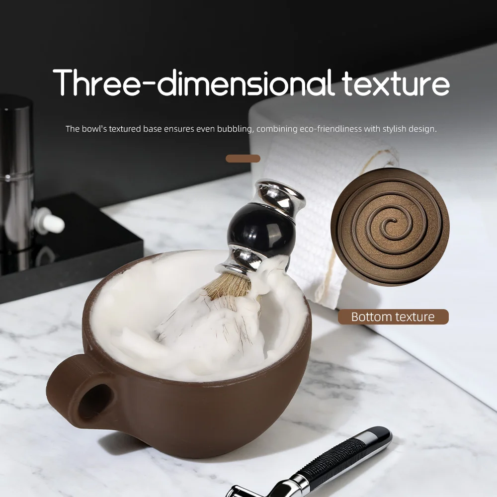 Men's Shaving Soap Bowl, with Handle, Wide Mouth, Large Capacity, for Shaving Cream and Soap, Durable and Resistant to Falls, Self-Foaming, Rich Foam, Perfect for Travel and Home Use - White and Brown, 3D Printed |   Pla Material