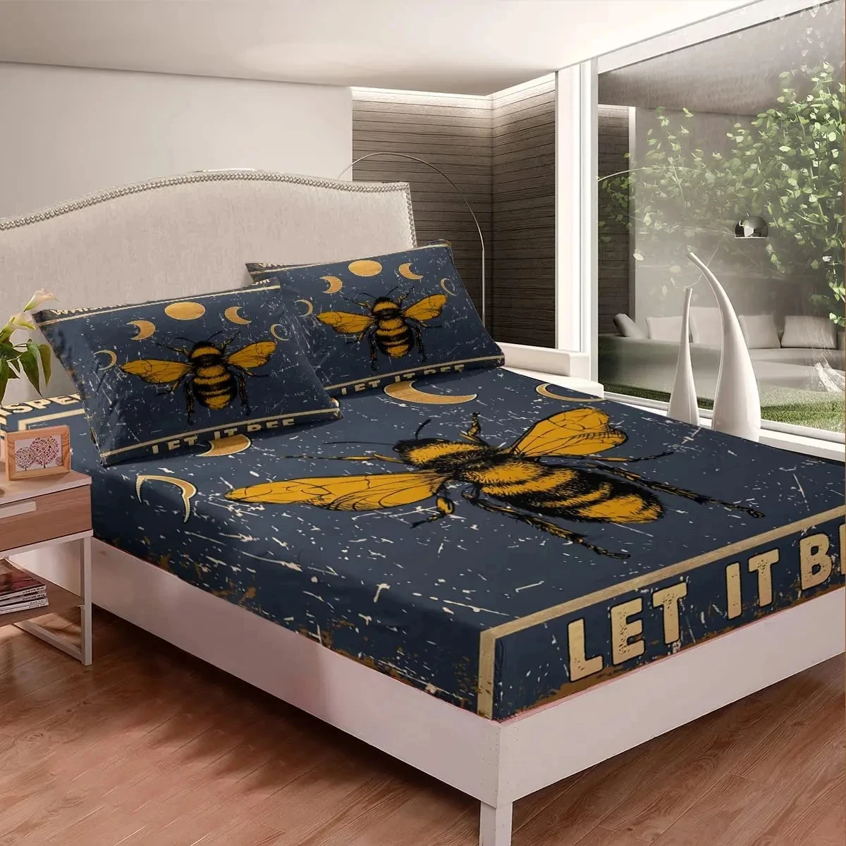 Kawaii Honey Bee Fitted Sheet Twin Queen Daisy Flower Bedding Set for Kids Cute Lovely Bee Bed Sheets Flying Wild Animal Sheet