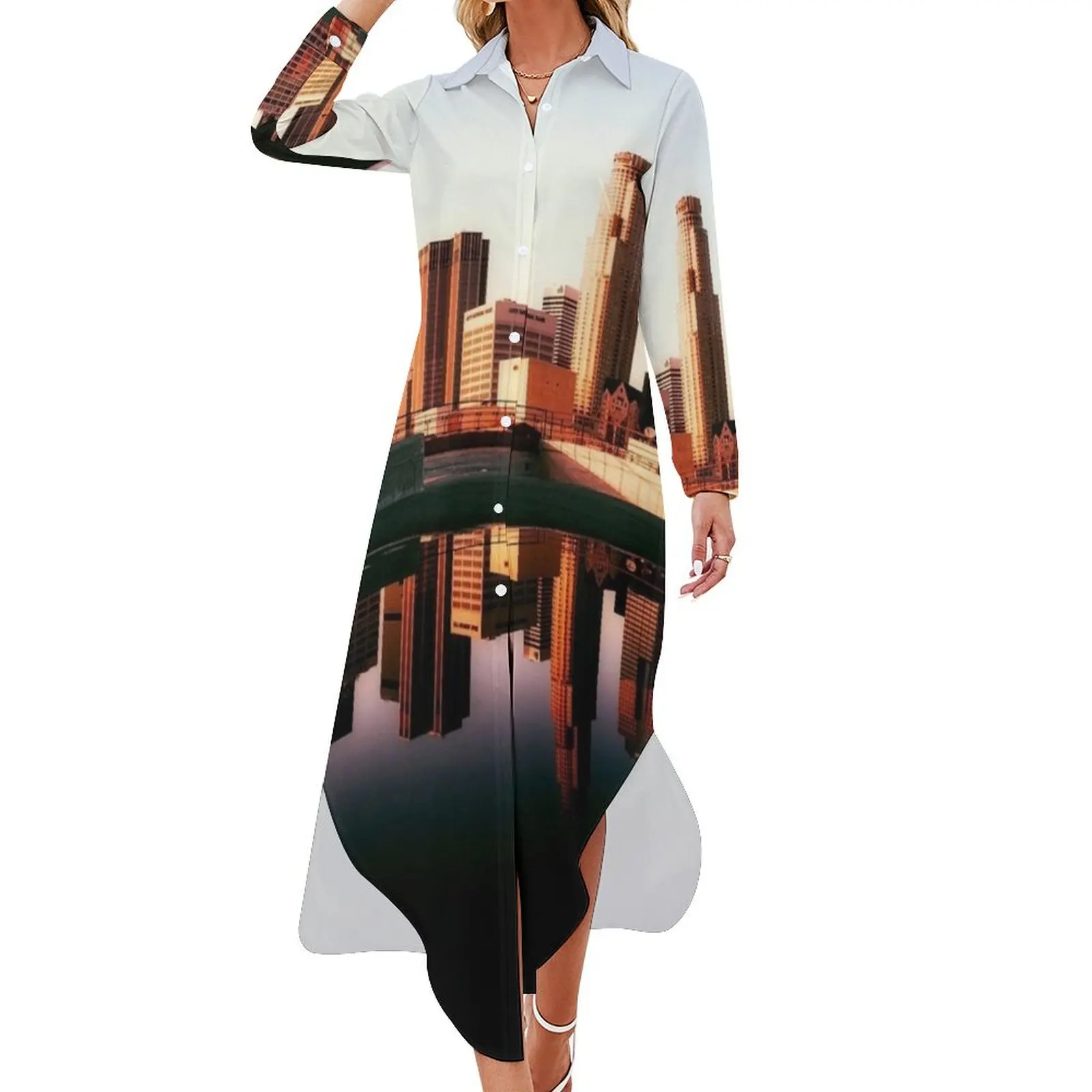 

The beauty of skyscraper Long Sleeved Shirt Dress cute dress festival outfit women Prom gown Woman clothing