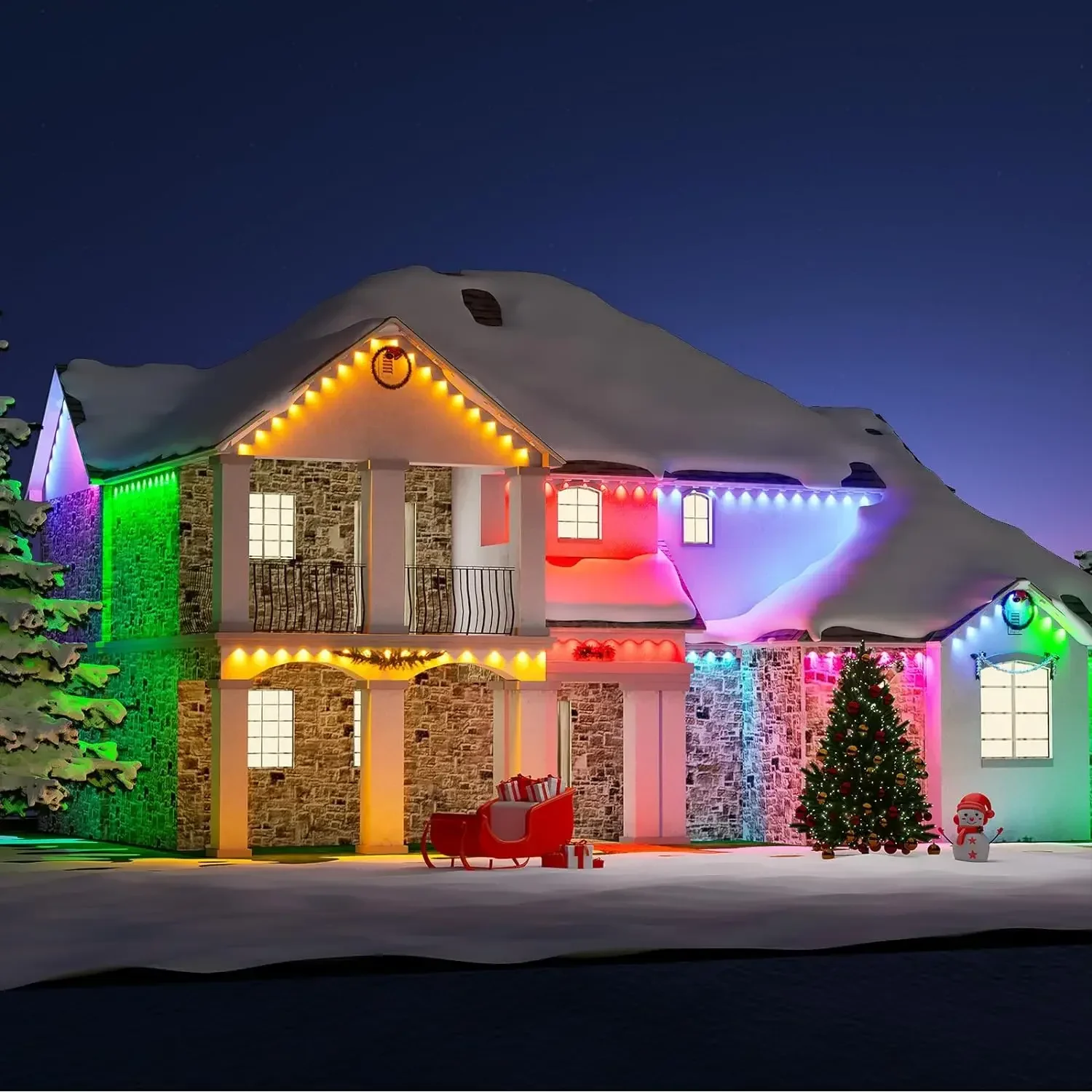 Decorazioni di Capodanno 60M Smart RGB Eave Lights Decorazione natalizia IP67 Luci a stringa LED per esterni Casa Capodanno Natale