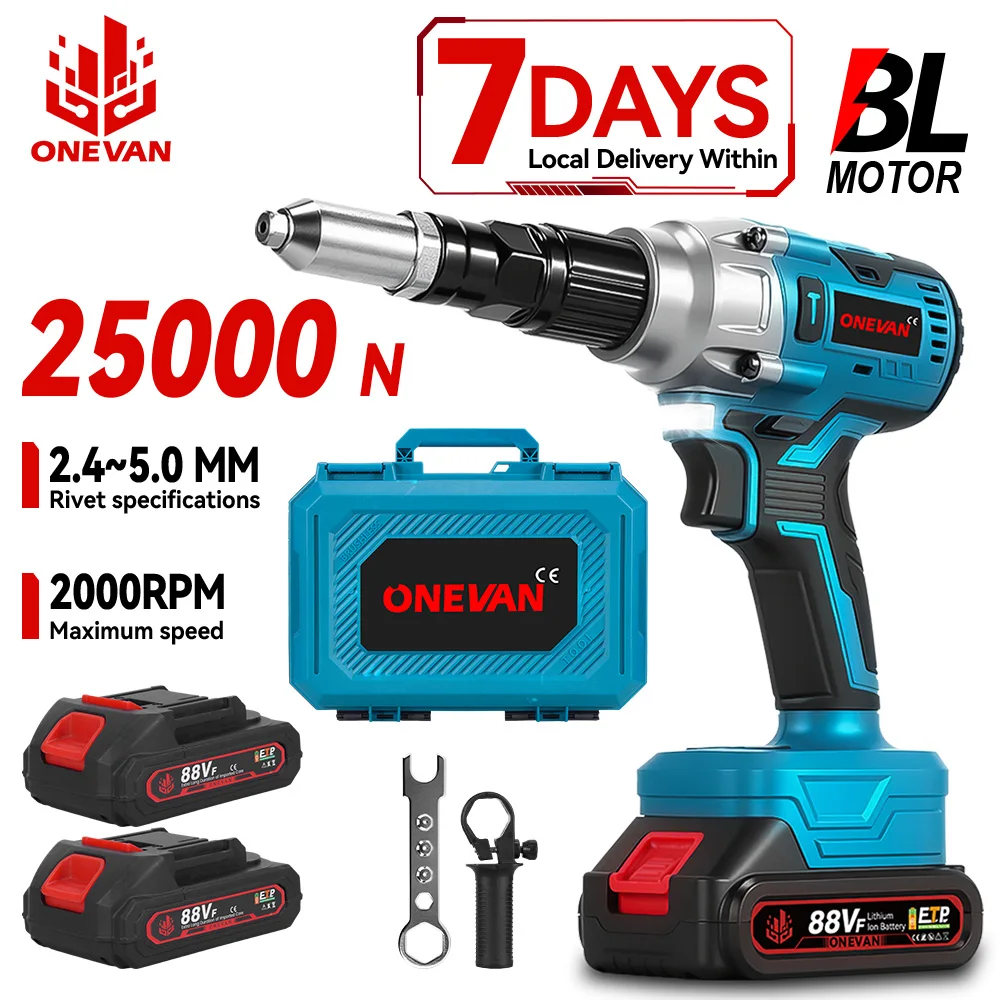 ONEVAN 1200W pistolet à rivets électrique sans brosse sans fil 588N.M adapté 2.4-5.0mm outil électrique industriel de rivetage pour broche de batterie Makita 18V