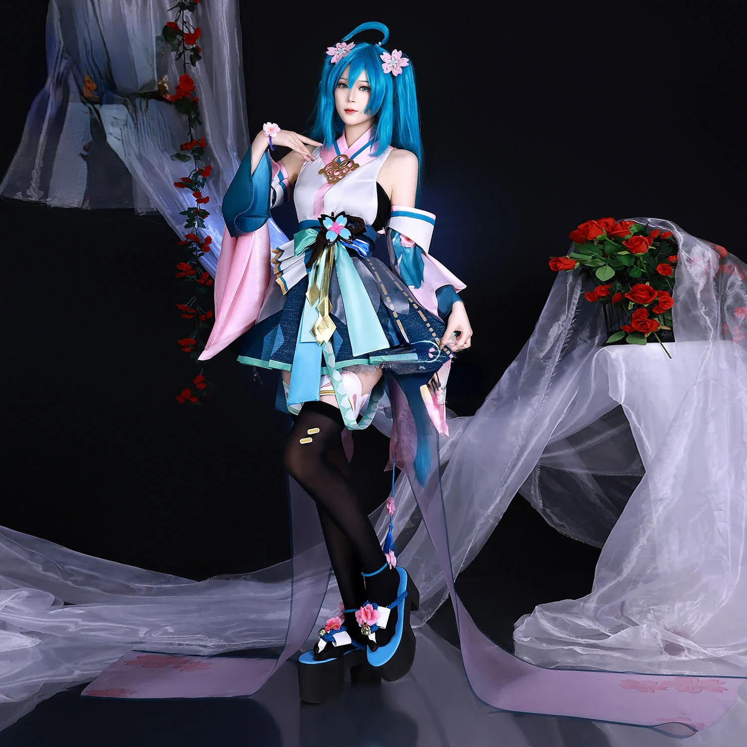 Cosplayanimecc em estoque miku cosplay traje peruca anime jogo onmyoji x mikuu cosplay janpese quimono uniforme festa de halloween outfi